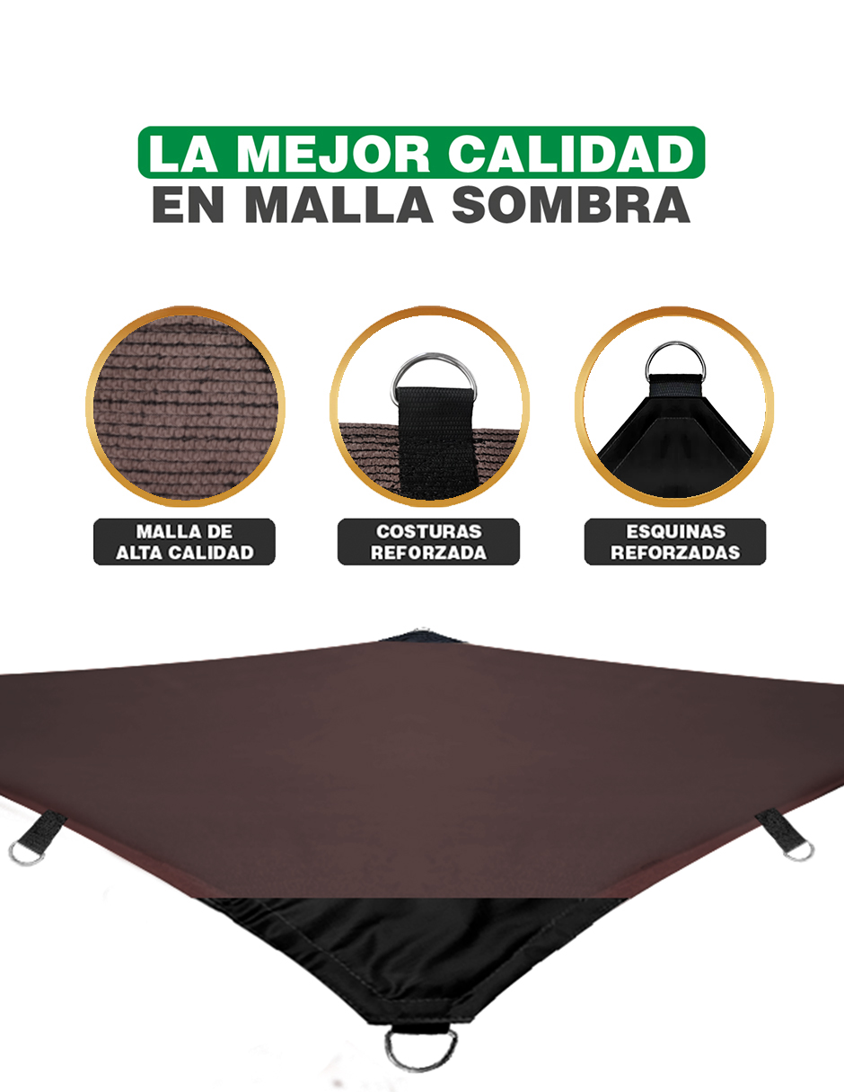 Hanlob Malla Sombra 3x3 m Café para Exteriores Extra Reforzada, 90% de Sombra, Bloqueo de Rayos UV, Sombra Raschel para Jardín o Terraza, Resistente a Lluvias, Fácil y Lista para Instalar.