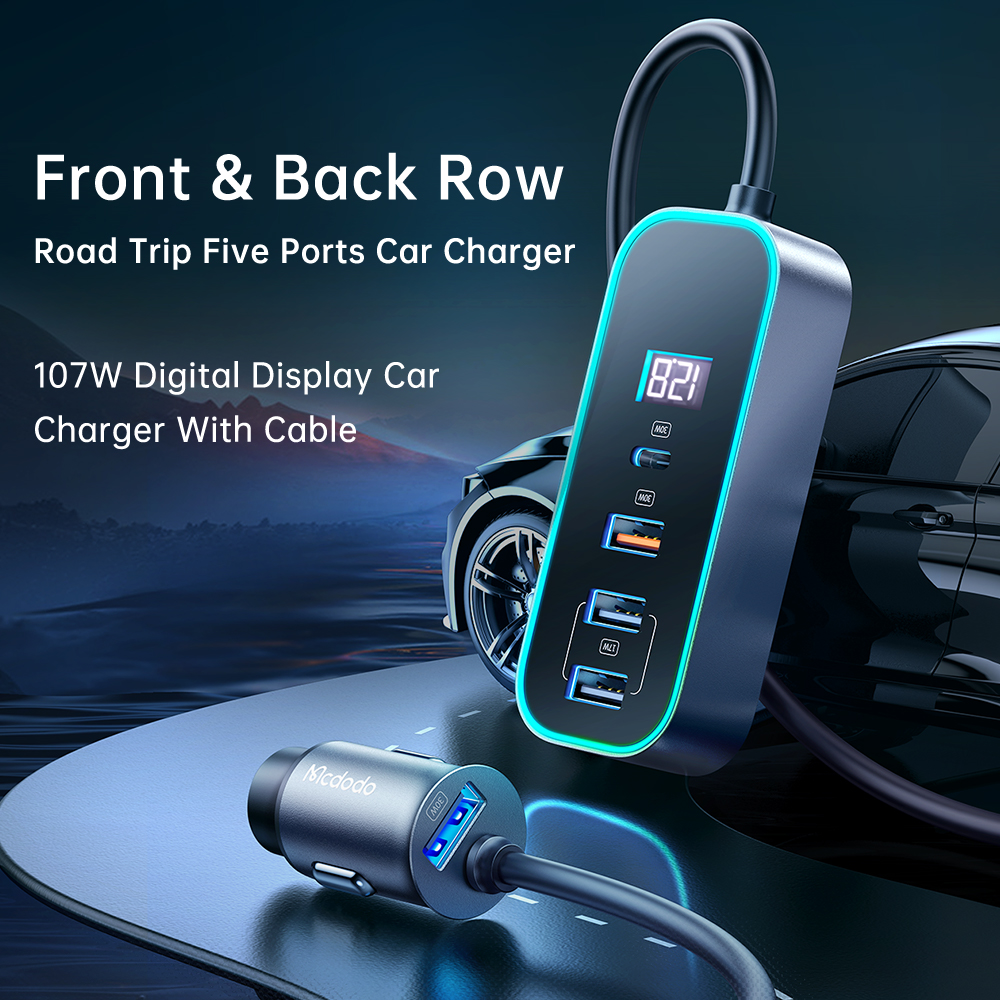 Multicontacto para Auto con 4 Puertos USB y 1 USB-C 107W.