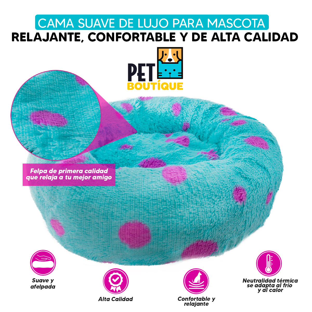 Cama mascotas para perro o gato antideslizante Pet Boutique Azul Mediana Tv Ofertas única con cierre, para un fácil retiro de funda y lavado, adaptable a todo tipo de clima