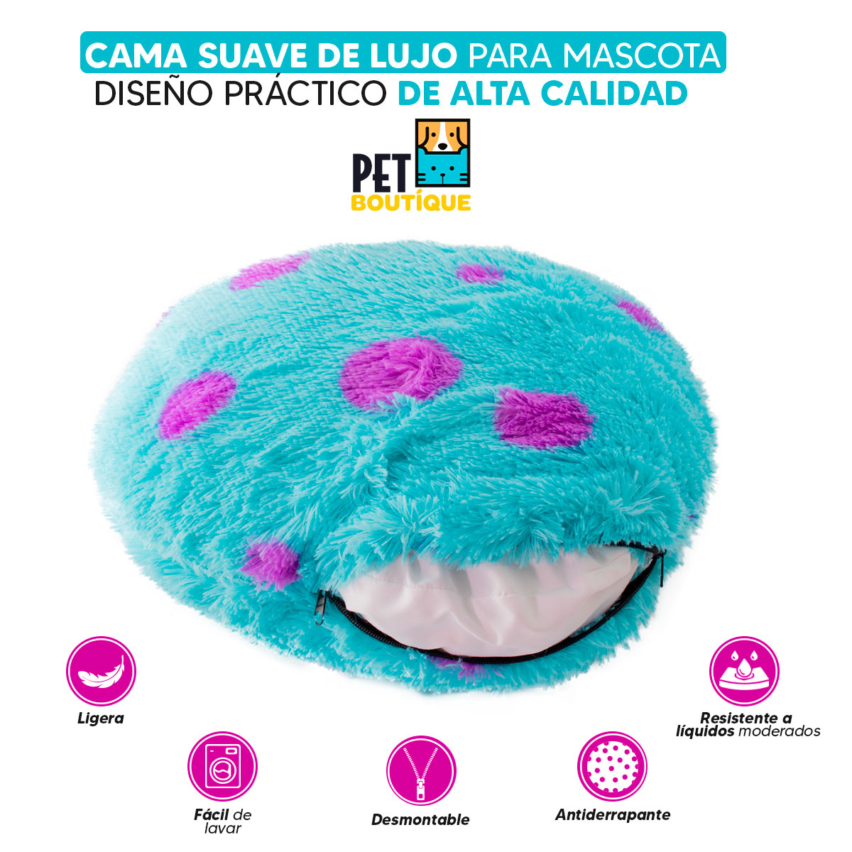 Cama mascotas para perro o gato antideslizante Pet Boutique Azul Mediana Tv Ofertas única con cierre, para un fácil retiro de funda y lavado, adaptable a todo tipo de clima
