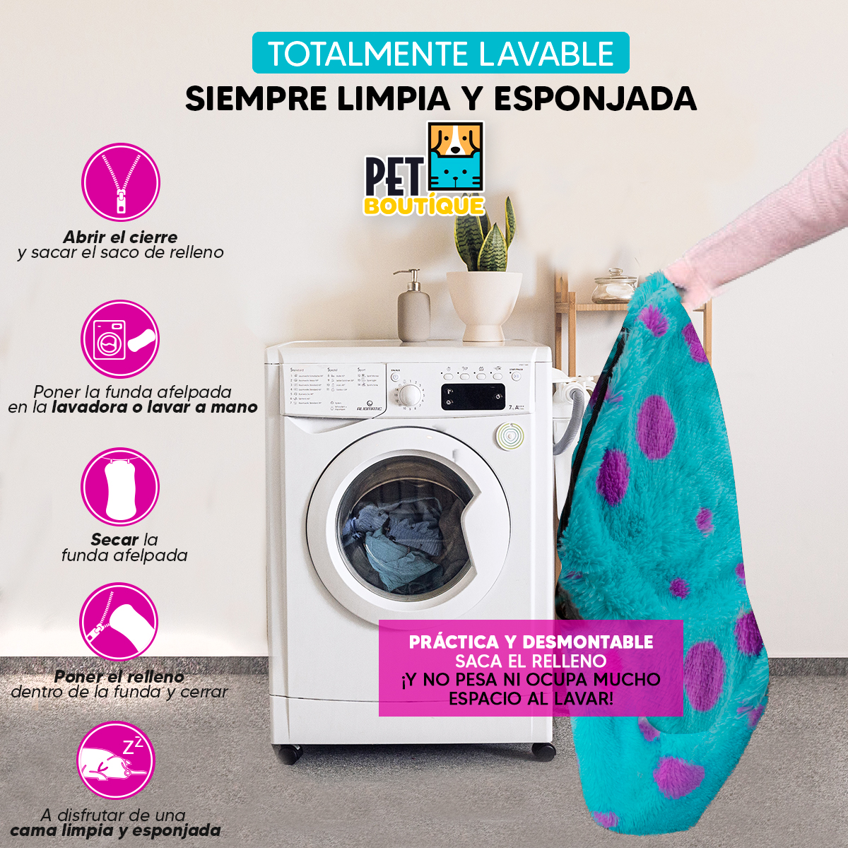 Cama mascotas para perro o gato antideslizante Pet Boutique Azul Mediana Tv Ofertas única con cierre, para un fácil retiro de funda y lavado, adaptable a todo tipo de clima