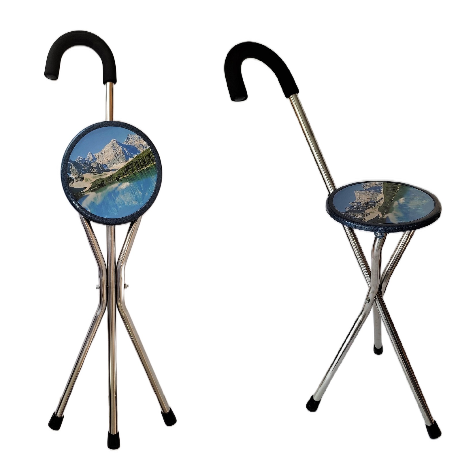 Bastón con Asiento Plegable tipo Banco Apoyo en Senderismo y Caminata para Personas Mayores