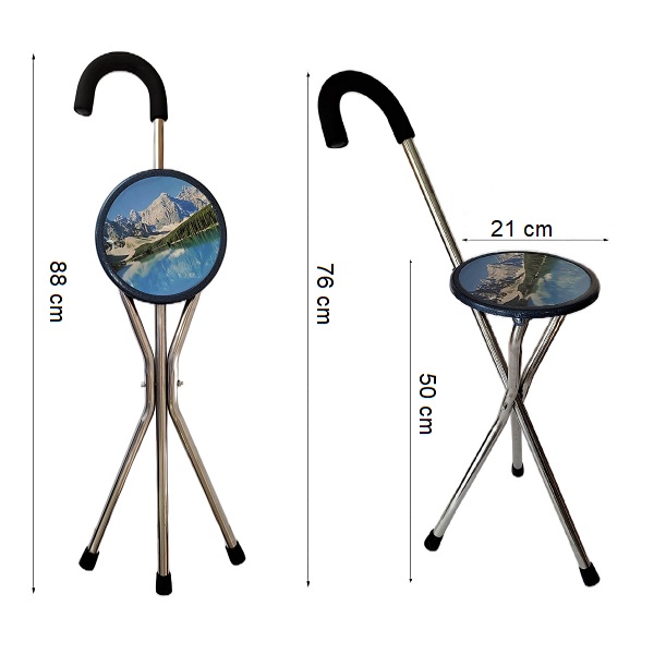 Bastón con Asiento Plegable tipo Banco Apoyo en Senderismo y Caminata para Personas Mayores