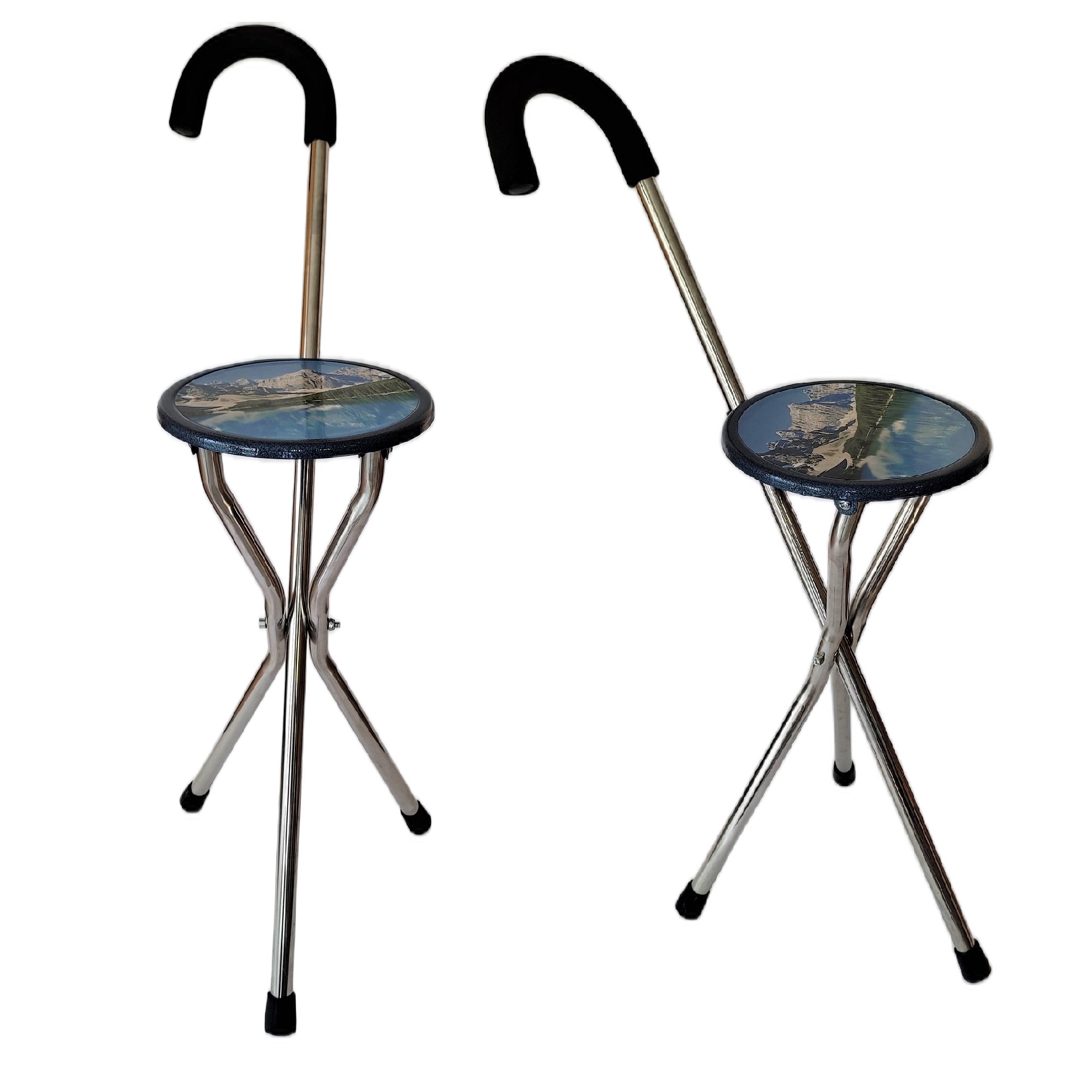 Bastón con Asiento Plegable tipo Banco Apoyo en Senderismo y Caminata para Personas Mayores