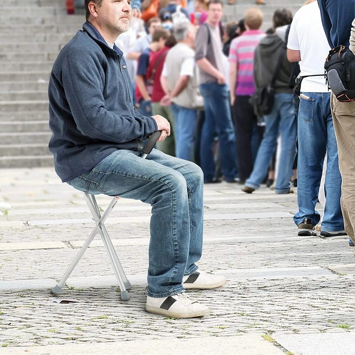 Bastón con Asiento Plegable tipo Banco Apoyo en Senderismo y Caminata para Personas Mayores
