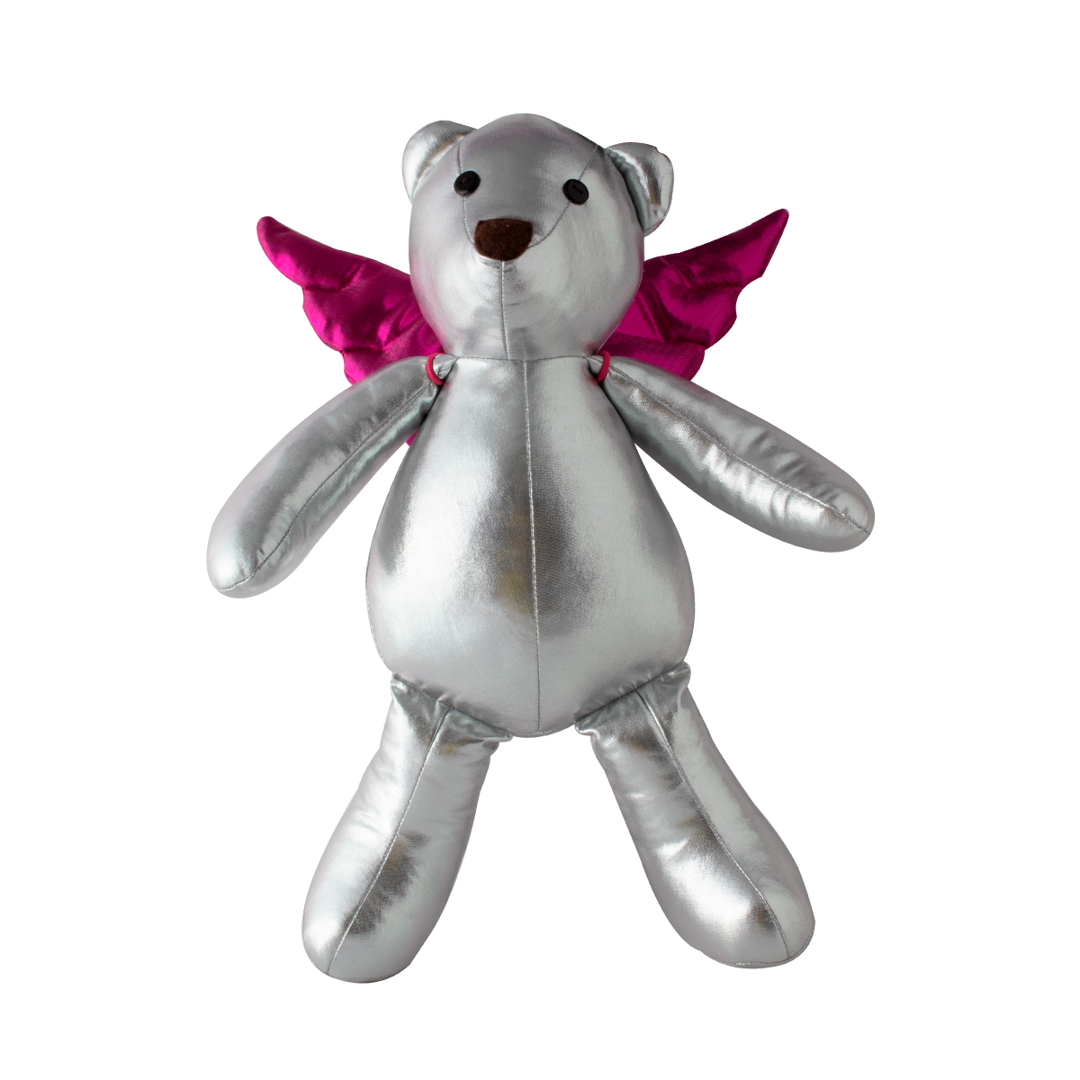 Decoración Navidad Oso de Tela Metálica Adorno Navideño, Oso navideño plateado con alas de ángel desmontables  