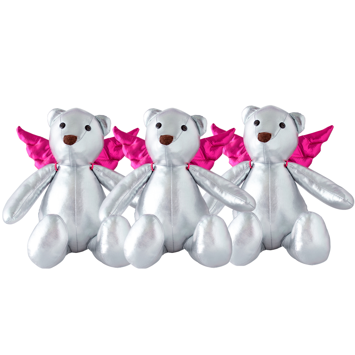 Decoración Navidad Osos de Tela Metálica Adorno Navideño, Set de 3 osos navideños plateados con alas de ángel desmontables  