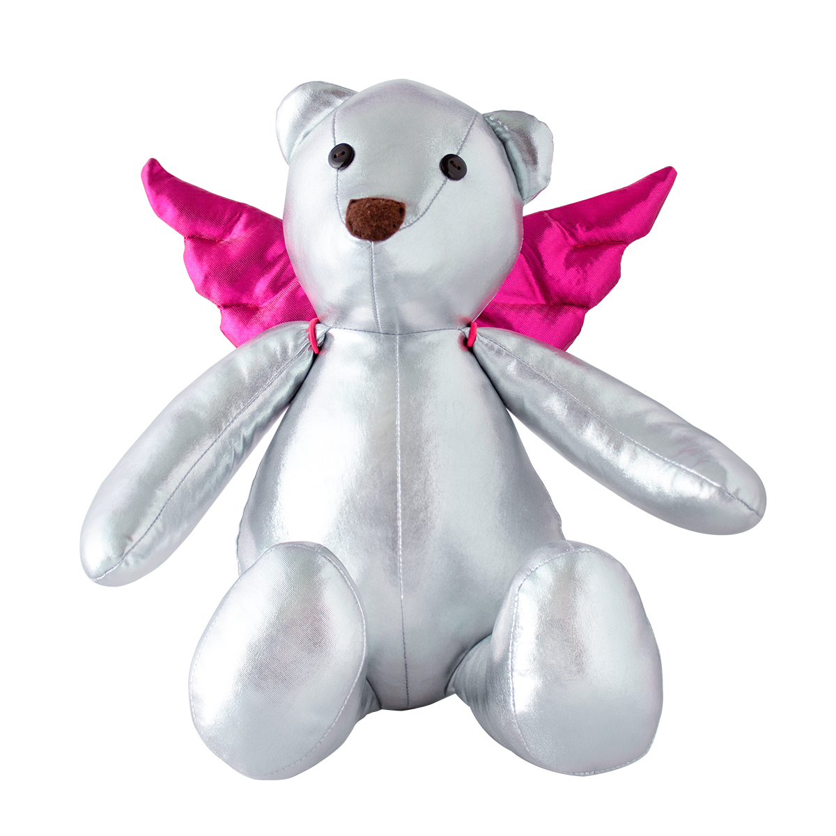 Decoración Navidad Osos de Tela Metálica Adorno Navideño, Set de 3 osos navideños plateados con alas de ángel desmontables  