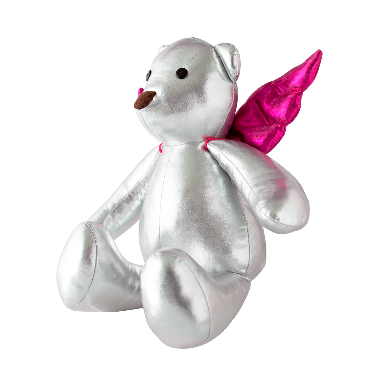 Decoración Navidad Osos de Tela Metálica Adorno Navideño, Set de 3 osos navideños plateados con alas de ángel desmontables  