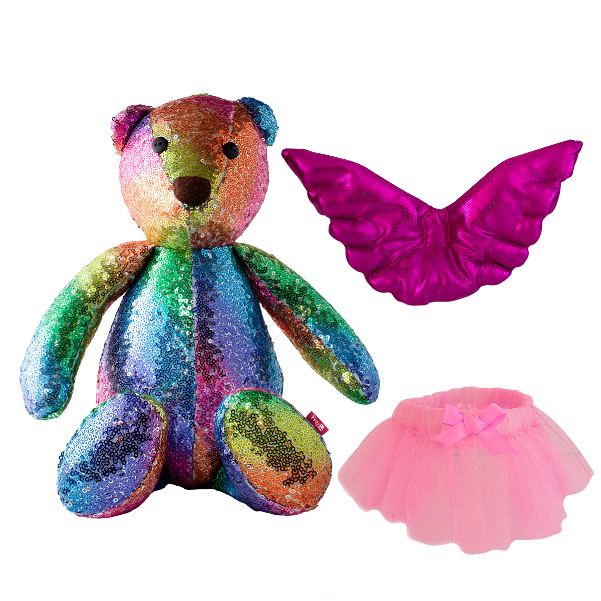 Oso Peluche de Lentejuelas, Adorno Navideño, decoración navideña con alas de ángel y tutú desmontables.