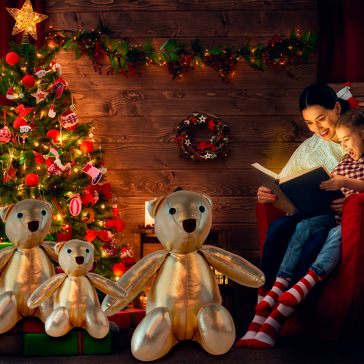 Decoración Navidad,Set 3 osos Navideños Gigantes Tv Ofertas Fredo,60,80 y 140 cm