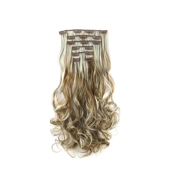 Extensiones De Cabello Sintético Set de 7 piezas con clips ONDULADA 7-M6PH613 RUBIO MEDIO CON RAYOS BEIGE