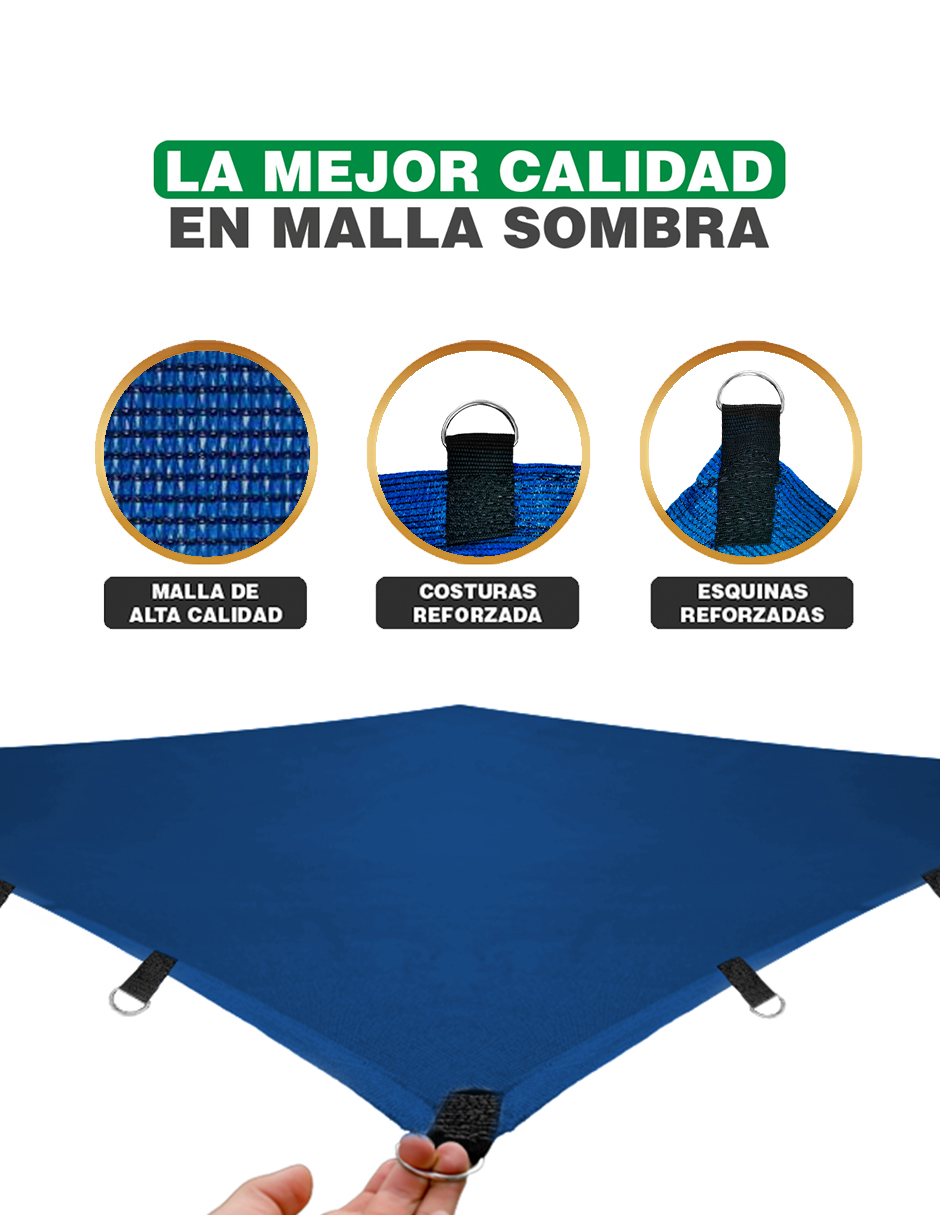 Hanlob Malla Sombra 5x3 m Azul para Exteriores con Argollas, 90% de Sombra, Bloqueo de Rayos UV, Sombra Raschel para Jardín o Terraza, Resistente a Lluvias, Fácil y Lista para Instalar.