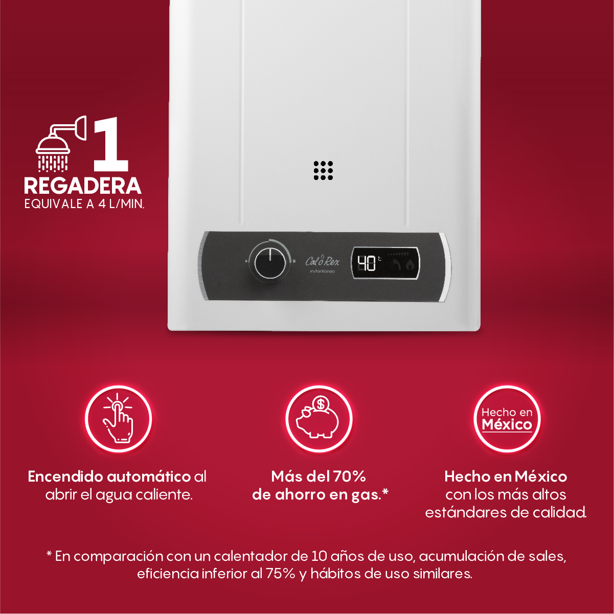 Calentador de Agua Instantáneo COXDPI-07 Gas L.P. para 1 Servicio, 6 Litros/Minuto Gas Natural