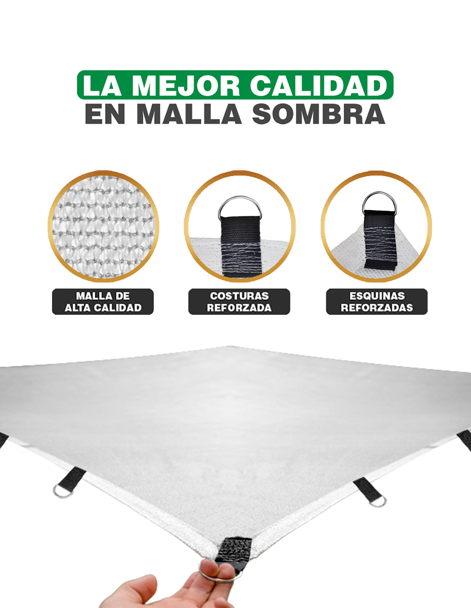 Hanlob Malla Sombra 3x2 m Blanca para Exteriores con Argollas, 90% de Sombra, Bloqueo de Rayos UV, Sombra Raschel para Jardín o Terraza, Resistente a Lluvias, Fácil y Lista para Instalar.