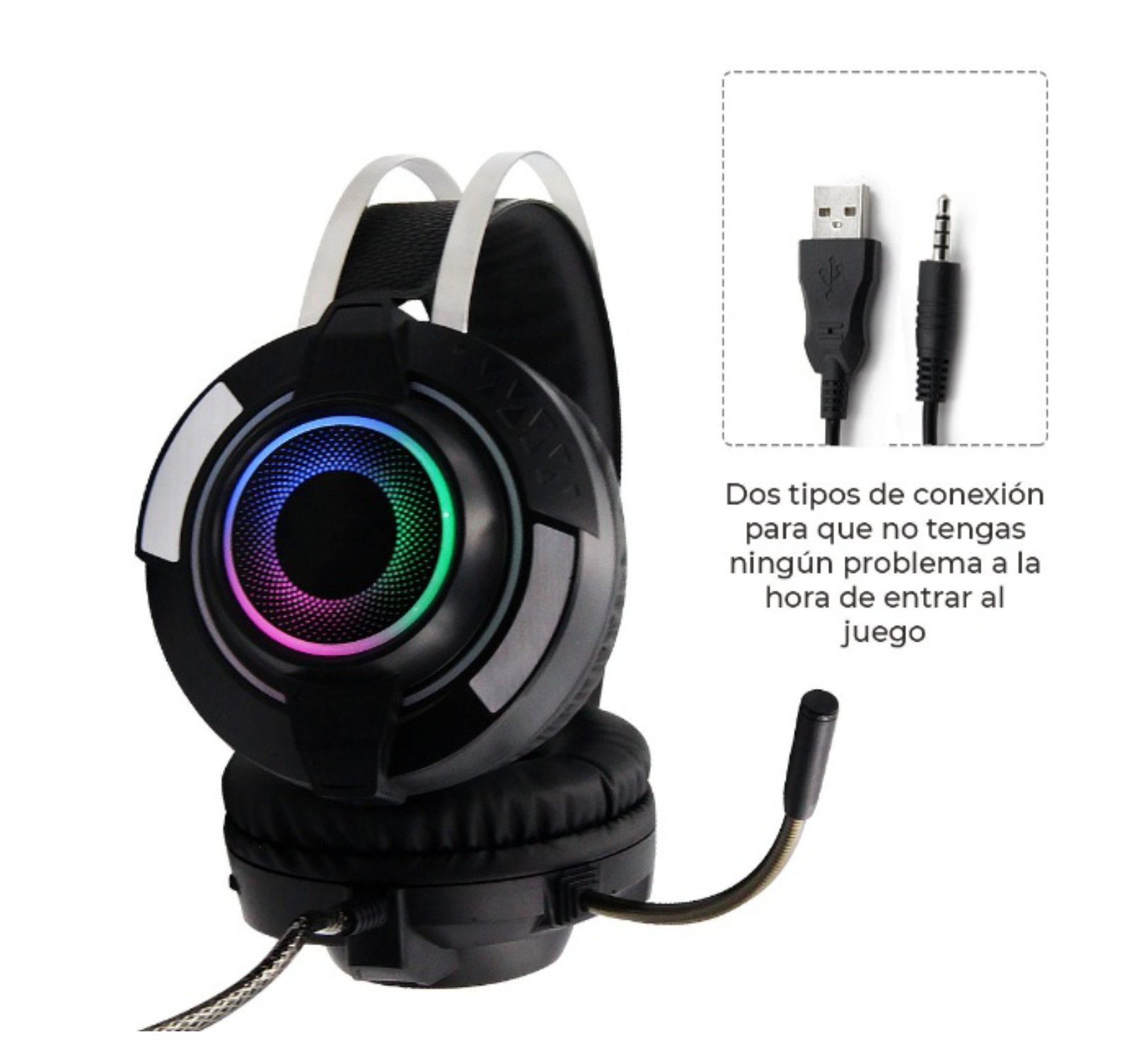 Audífonos Gamer Usb Rgb Diadema 3.5mm Para Pc Ps4 Xbox cancelacion de ruido doble conexion, microfono manos libres