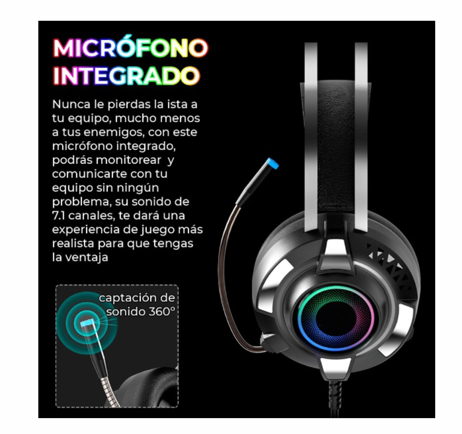 Audífonos Gamer Usb Rgb Diadema 3.5mm Para Pc Ps4 Xbox cancelacion de ruido doble conexion, microfono manos libres