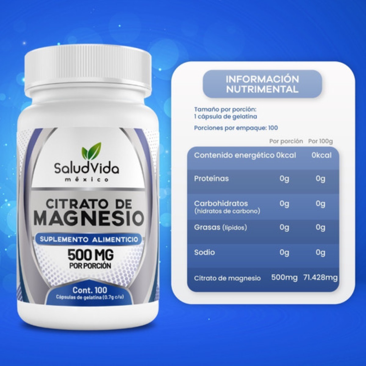 Citrato De Magnesio 500mg 100 Capsulas