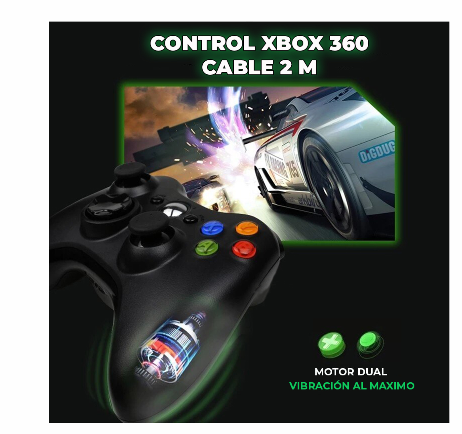 Control Xbox 360 Alambrico Gamepad 1.5 cable 1:1 Igual a original multiplataforma diseño ergonómico