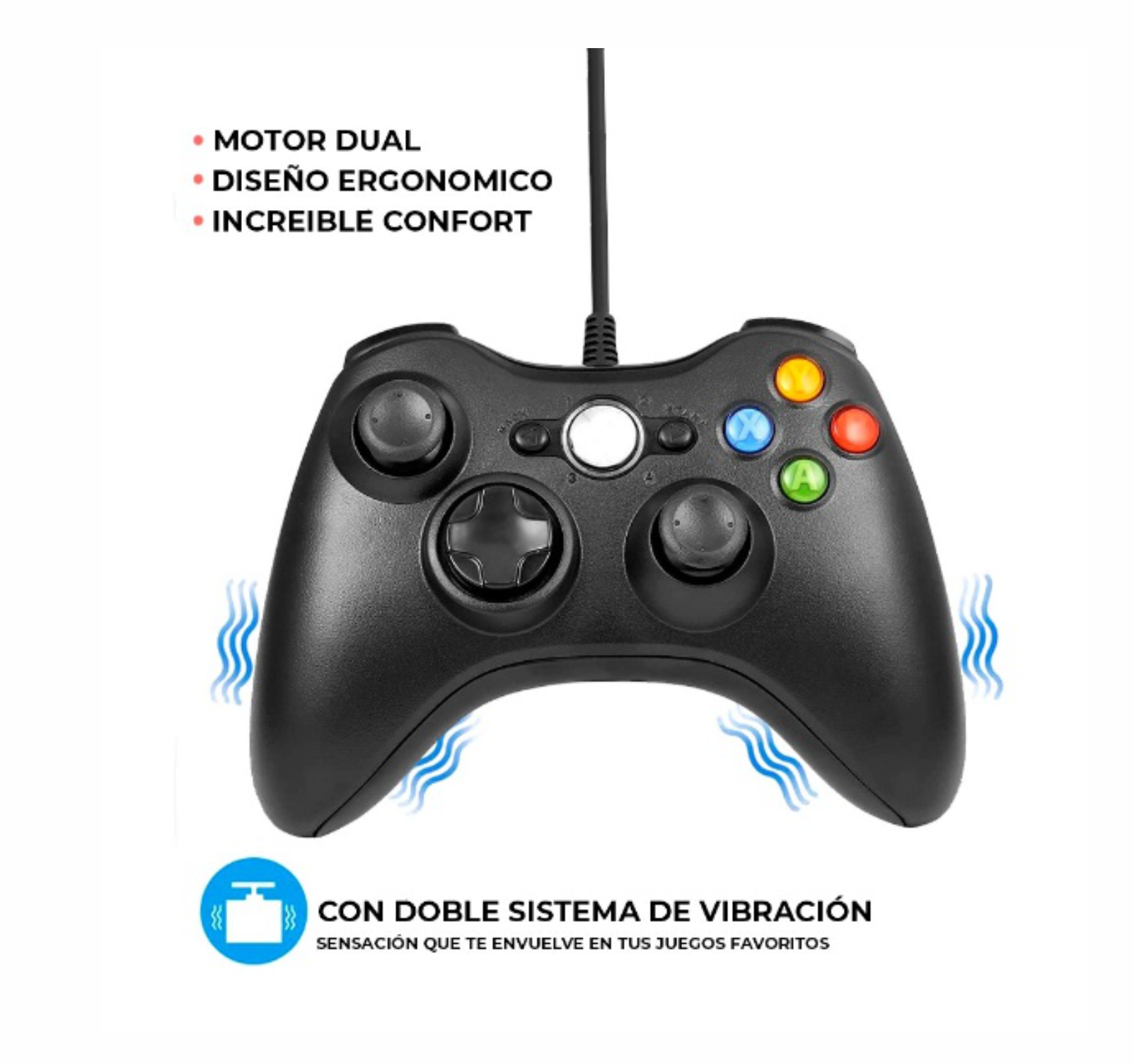 Control Xbox 360 Alambrico Gamepad 1.5 cable 1:1 Igual a original multiplataforma diseño ergonómico