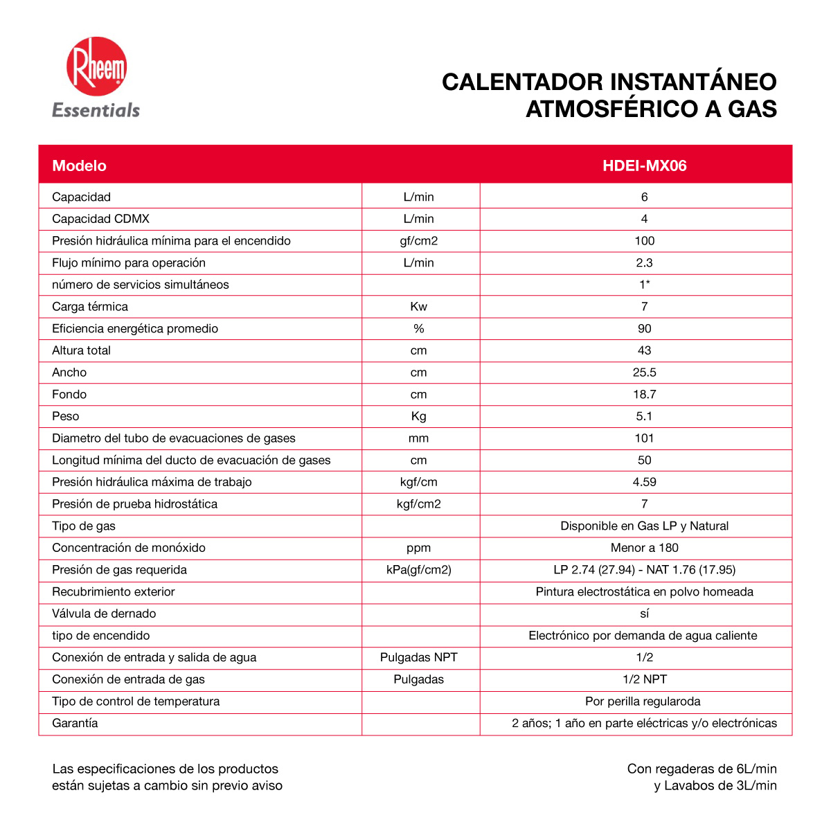 Calentador de Agua Essentials Instantaneo 6 Litros por Min Gas LP 1 Servicio Incluye,  Conexion Basica y 1 ano de garantia adicional sin costo del 1 al 28 Febrero 2023