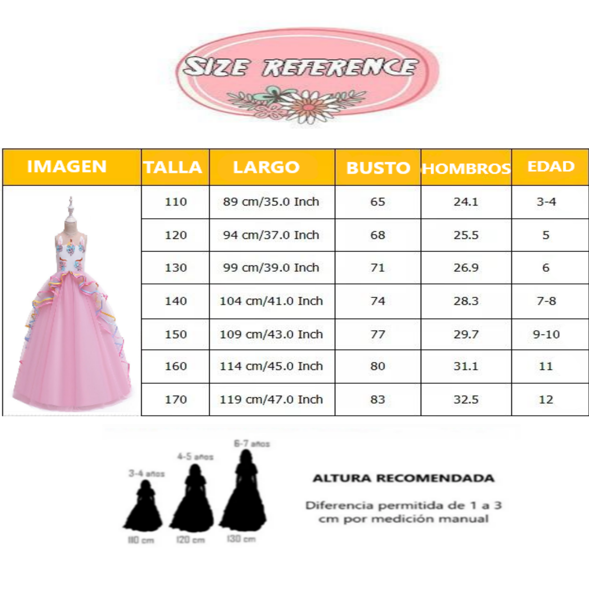 Vestido Largo para Niña Disfraz de Unicornio Con Diadema COLOR ROSA