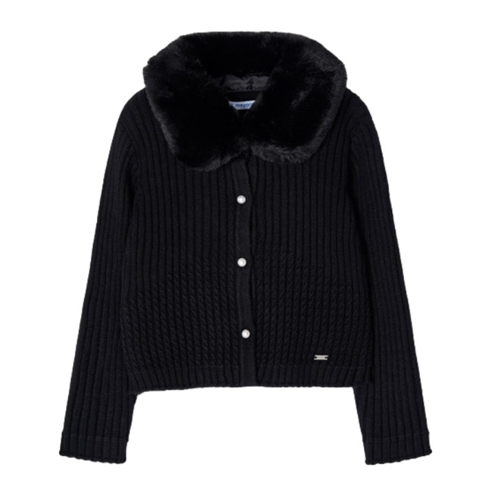 Suéter de tricotosa con cuello de pelo para niña marca Mayoral