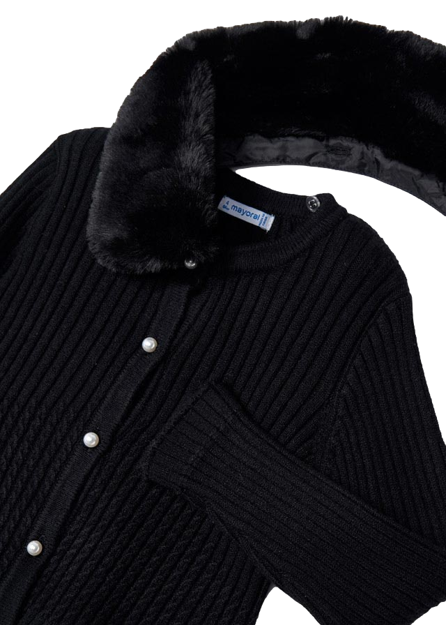 Suéter de tricotosa con cuello de pelo para niña marca Mayoral