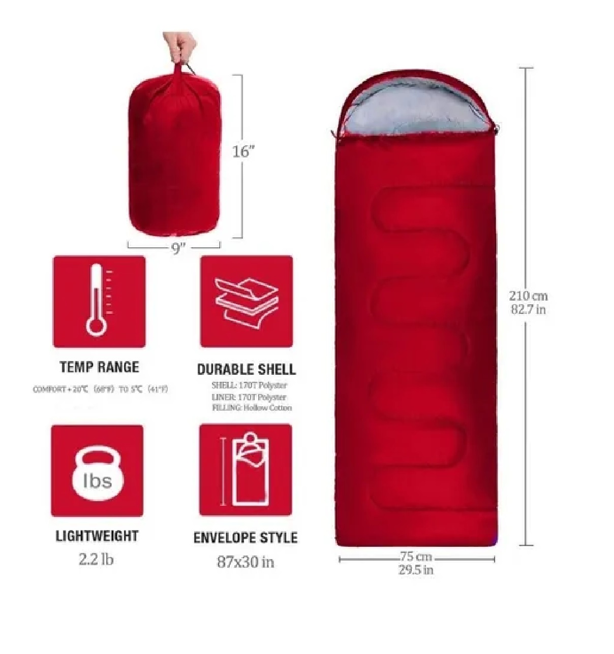 Saco De Dormir Para Acampar Al Aire Libre Rojo