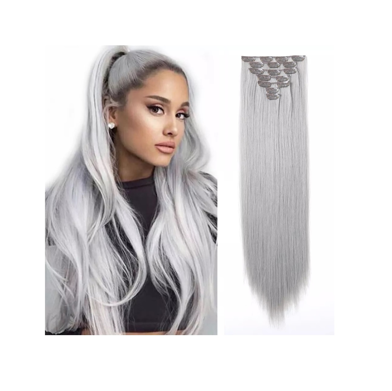 Extensiones De Cabello Sintético Set de 7 piezas con clips ONDULADA 7-60B PLATA