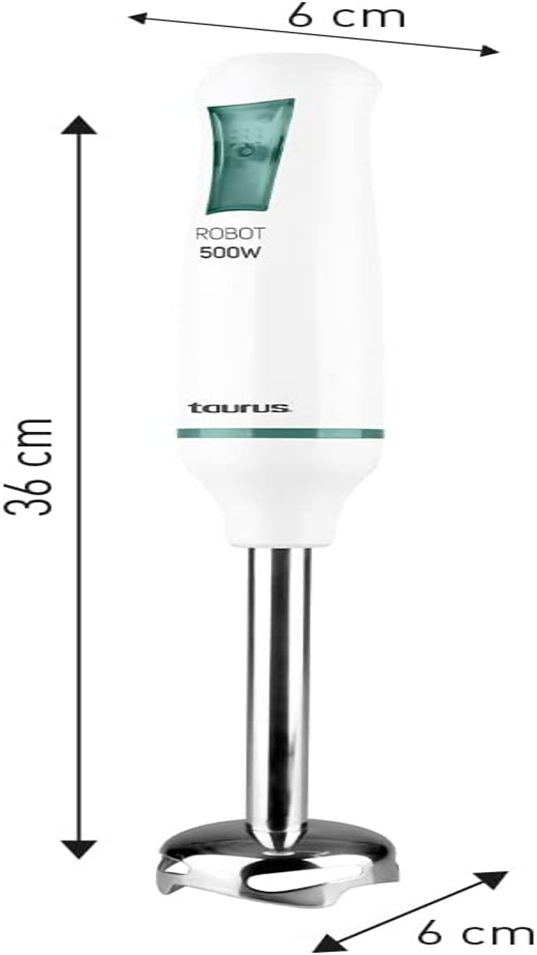 Taurus ROBOT 500 INOX Batidora de Inmersión 500 Watts, Acero Inoxidable, Desmontable, Blanco, Control Pulso, Turbo Rotation System