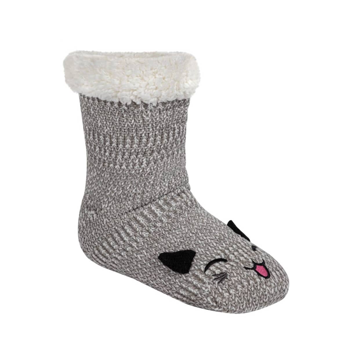 Calcetín Invernal gris Bordado, con forro de Peluche, marca Love to Lounge, Mod. 1051645