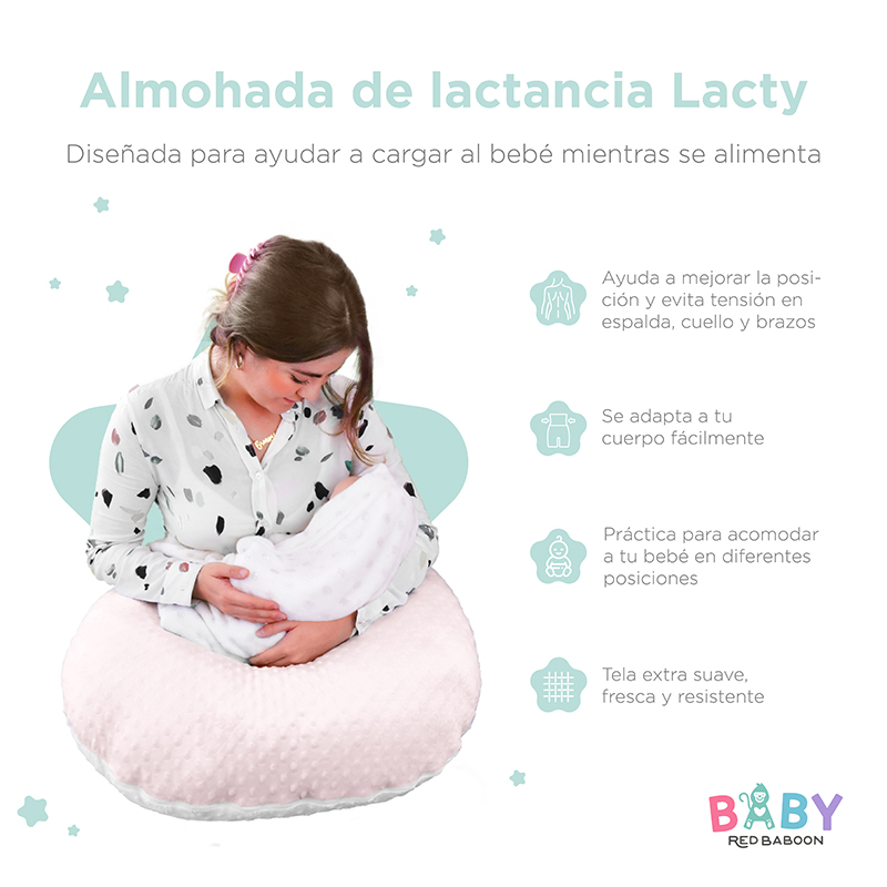 Almohada de Lactancia Bebe Modelo Lacty, Cojín para Embarazo Maternidad Marca Baby Red Baboon