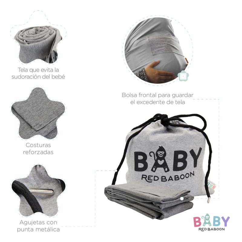 Fular Para Bebe, Rebozo Elástico Tipo Canguro, Artículos Para Bebe Aguanta hasta 15 Kg Marca Baby Red Baboon