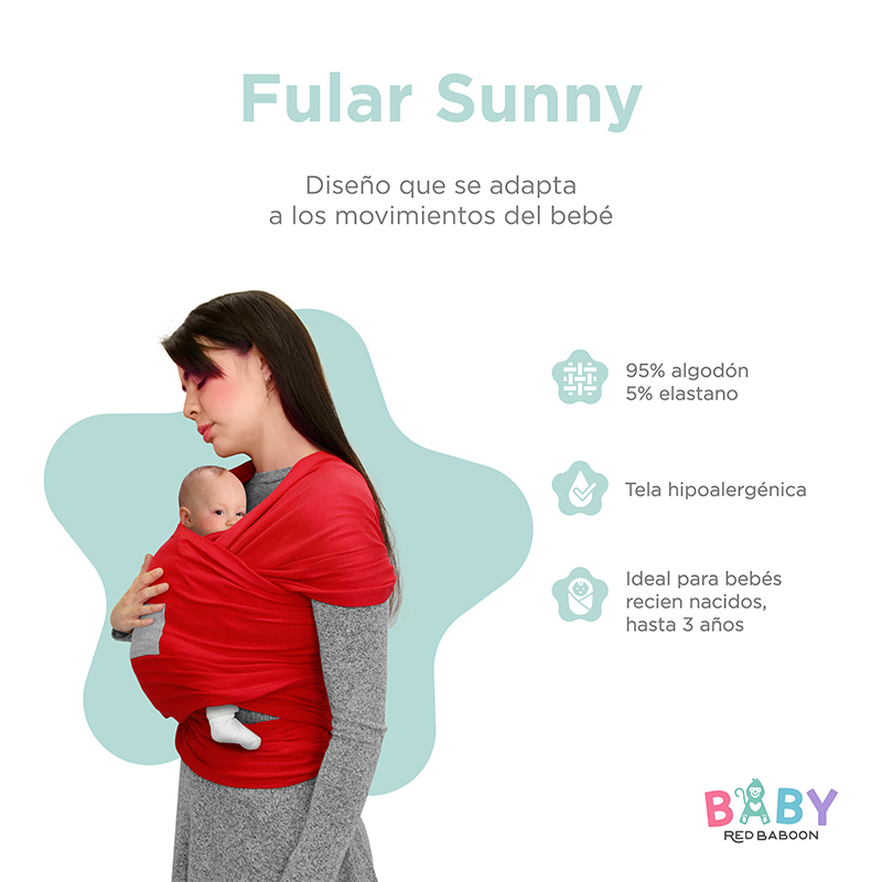 Fular Para Bebe, Rebozo Elástico Tipo Canguro, Artículos Para Bebe Aguanta hasta 15 Kg Marca Baby Red Baboon