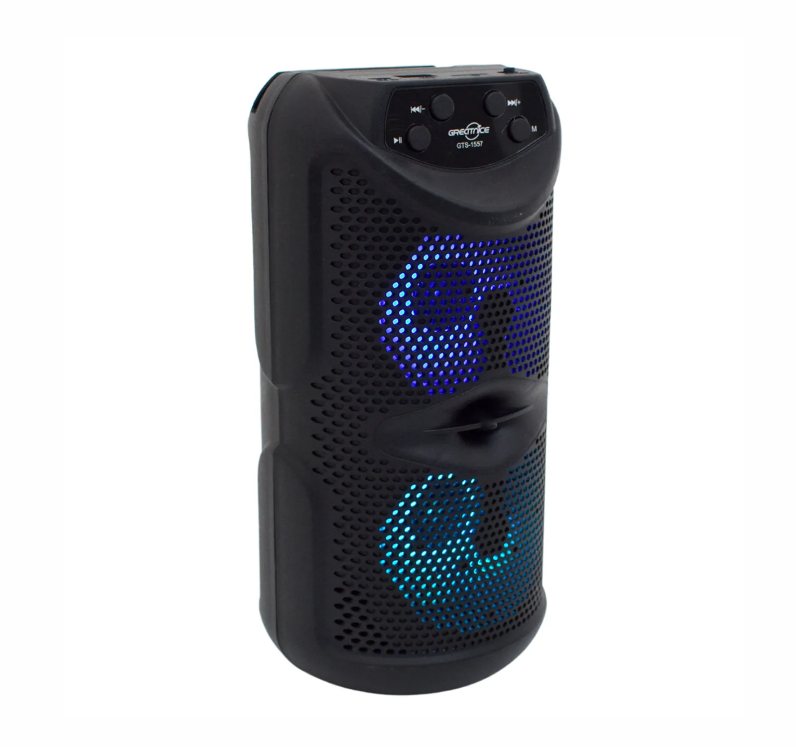 Bocina bluetooth portátil 3 pulgadas x 2 Radio FM Con luz LED USB y Micro SD 1557