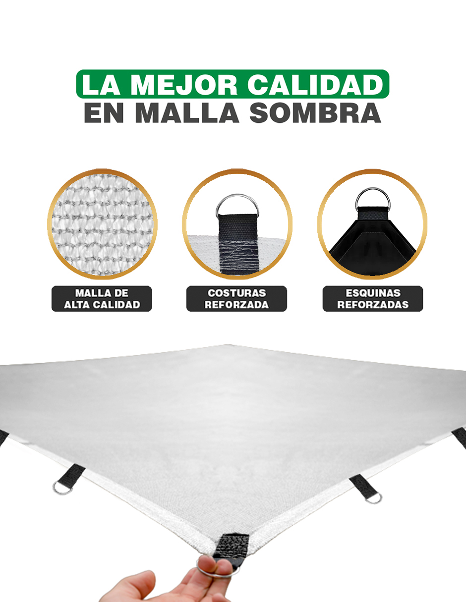 Hanlob Malla Sombra 3x3 m Blanca para Exteriores Extra Reforzada, 90% de Sombra, Bloqueo de Rayos UV, Sombra Raschel para Jardín o Terraza, Resistente a Lluvias, Fácil y Lista para Instalar.