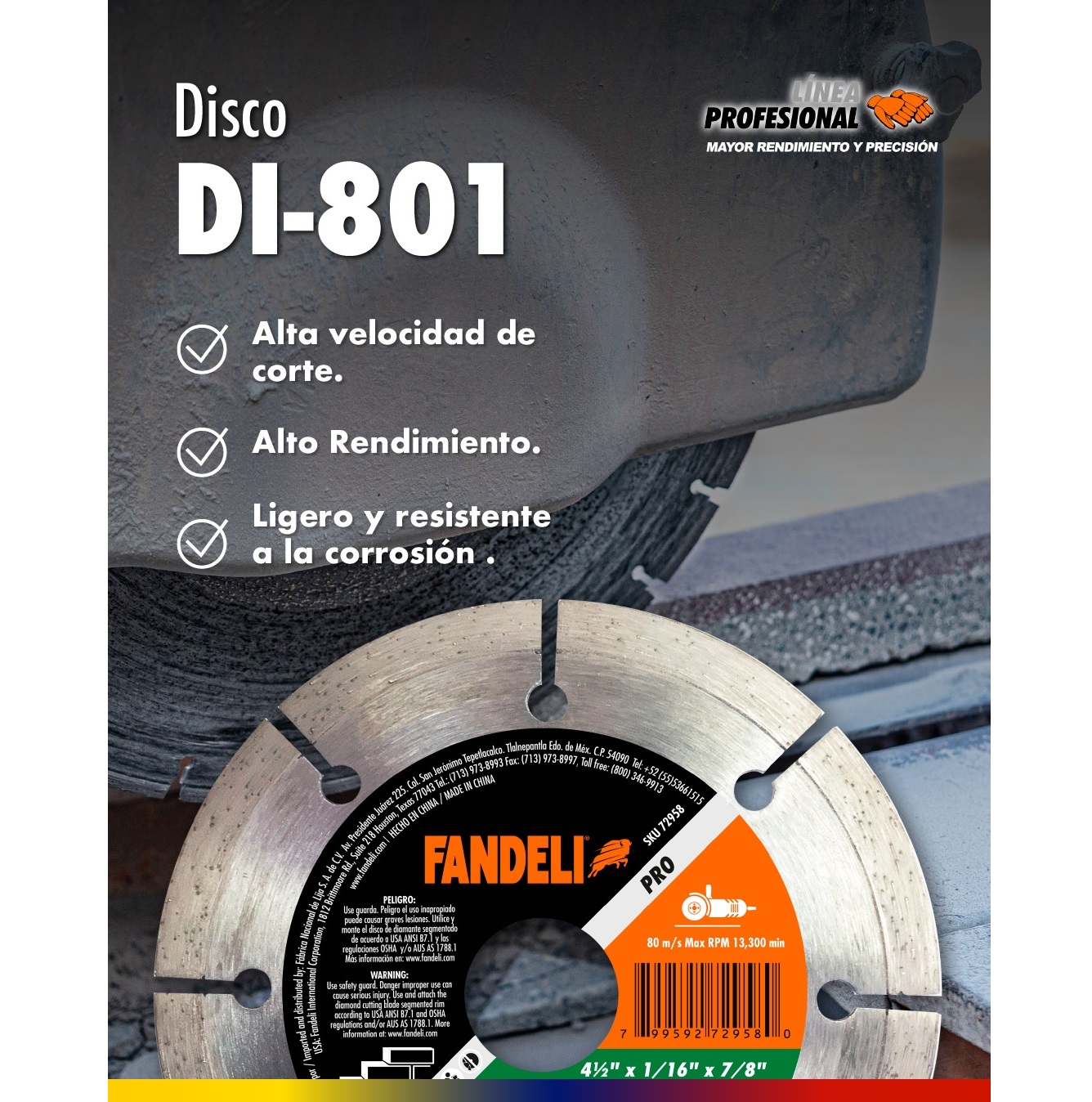 Disco Corte Diamante Sementado 4 1/2 Pulgada Fandeli 72958