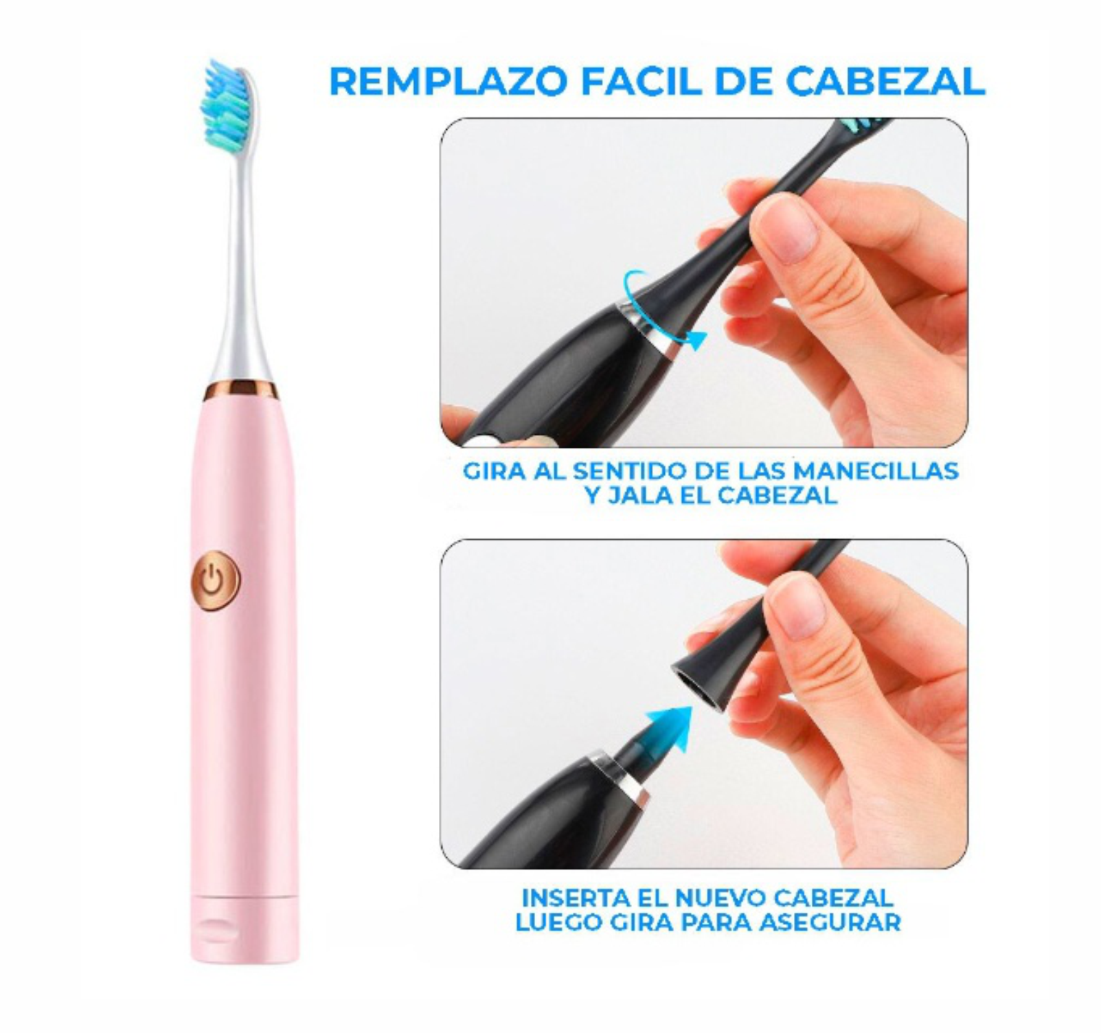 Cepillo De Dientes Eléctrico Ultrasónico Con 2 Cabezales