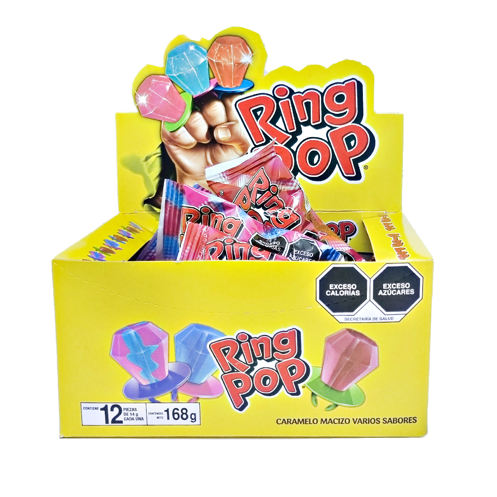 Caja 12 Pz Ring Pop Caramelo Anillo Sabores Surtidos 168g