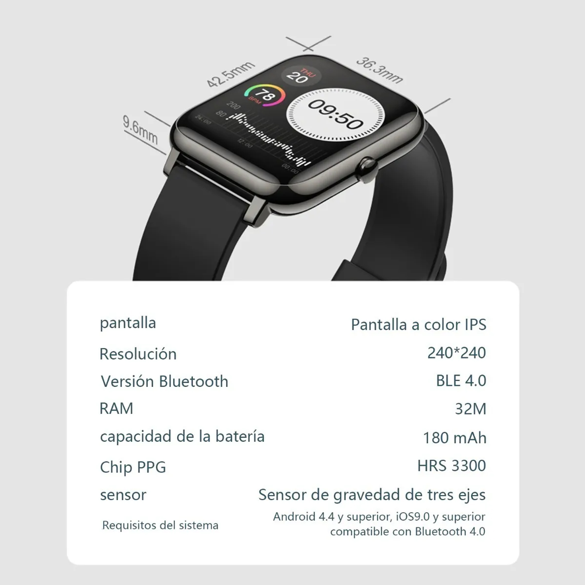 Reloj Inteligente Smartwatch Impermeable Bluetooth Deportivo P22 Gris + Correa Negra Gratis