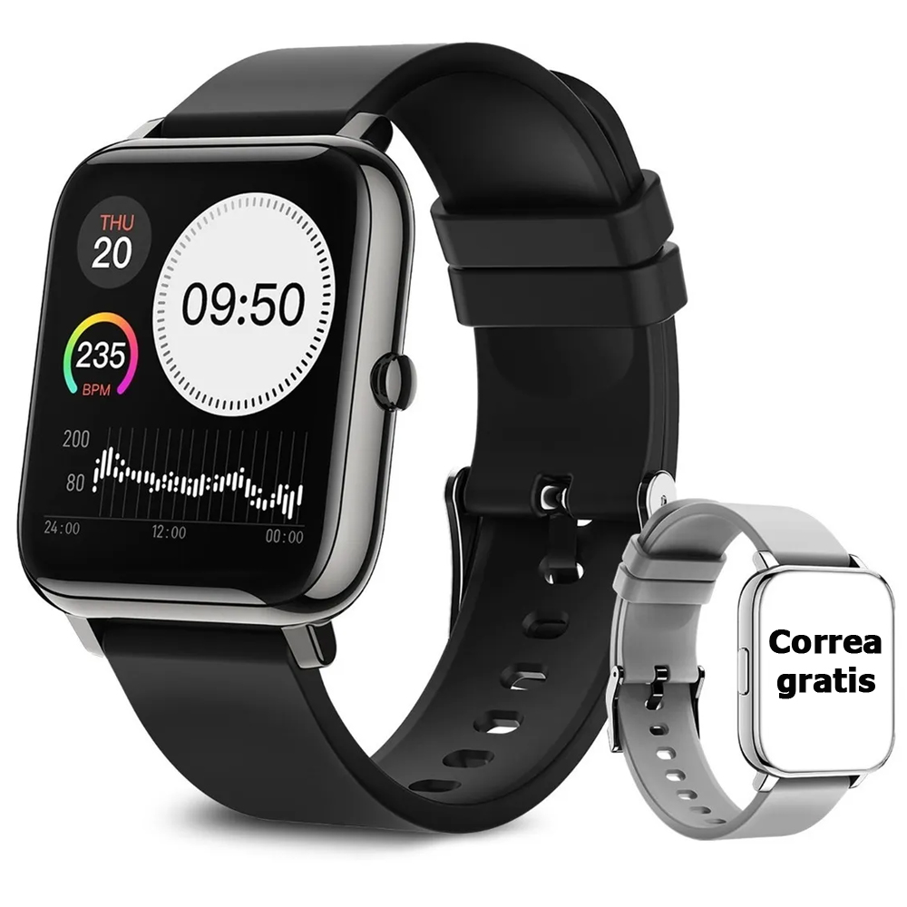 Reloj Inteligente Smartwatch Impermeable Bluetooth Deportivo P22 Gris + Correa Negra Gratis