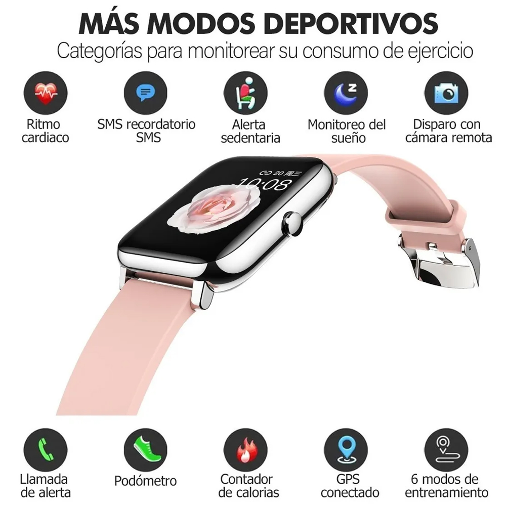 Reloj Inteligente Smartwatch Impermeable Bluetooth Deportivo P22 Gris + Correa Negra Gratis