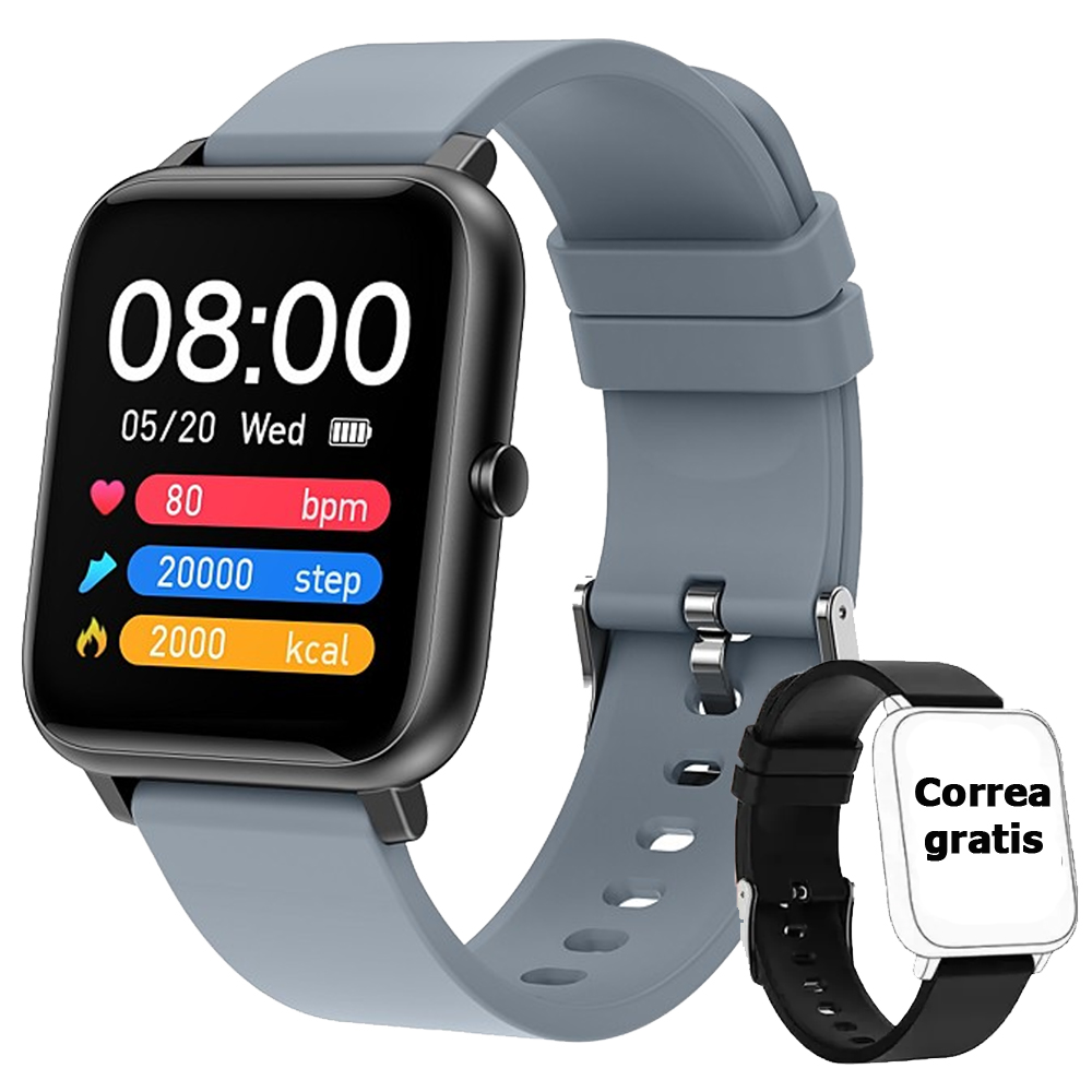Reloj Inteligente Smartwatch Impermeable Bluetooth Deportivo P22 Gris + Correa Negra Gratis