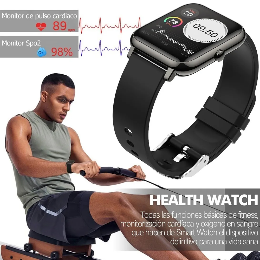 Reloj Inteligente Smartwatch Impermeable Bluetooth Deportivo P22 Gris + Correa Negra Gratis