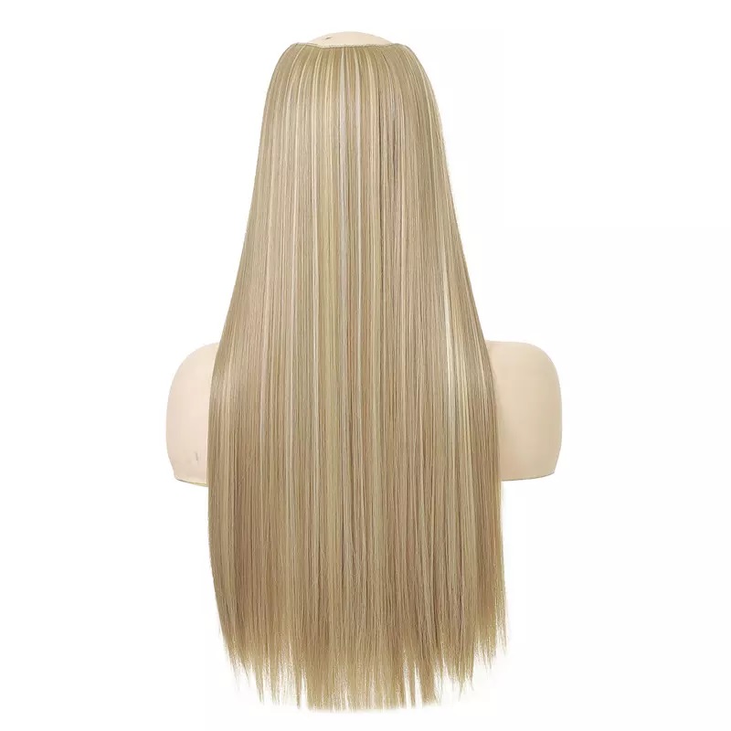 Extensiones De Cabello Sintético Set de 7 piezas con clips ONDULADA 7-16H613 RUBIO CLARO CENIZO RAYOS BEIGE