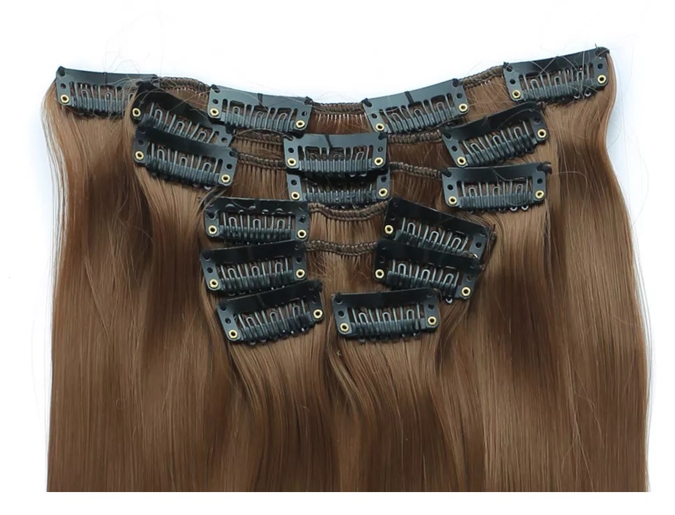 Extensiones De Cabello Sintético Set de 7 piezas con clips ONDULADA 7-16H613 RUBIO CLARO CENIZO RAYOS BEIGE