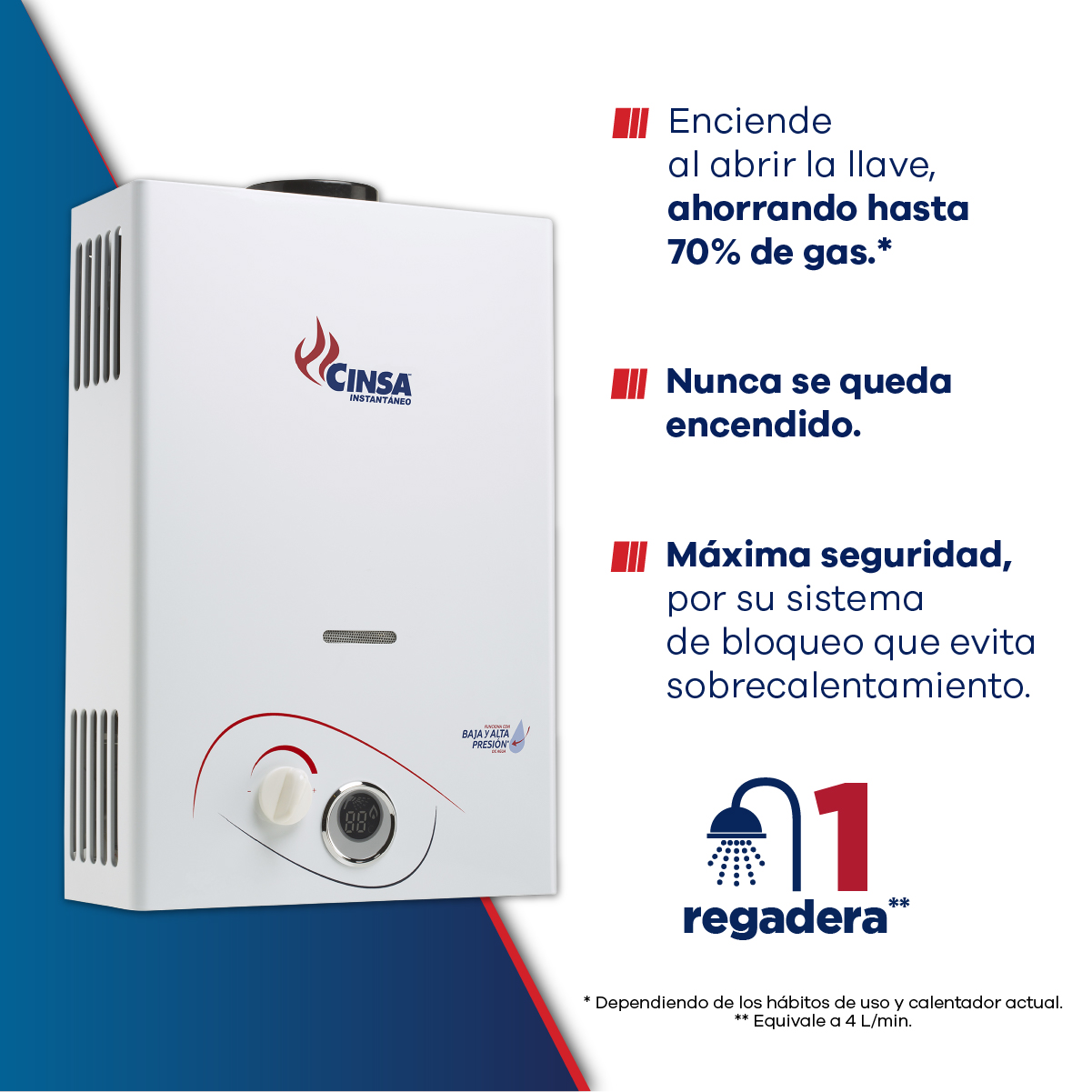 Calentador de Agua Instantáneo para 1 Servicio, 6 Litros/Minuto Gas L.P
