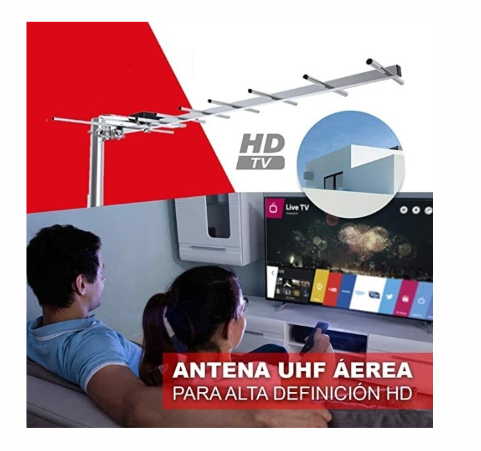Antena Aérea UHF de TV HDTV Antena receptor HD exterior resistente al clima Alta Definicion Alto Rango de Señal NO INCLUYE TUBO