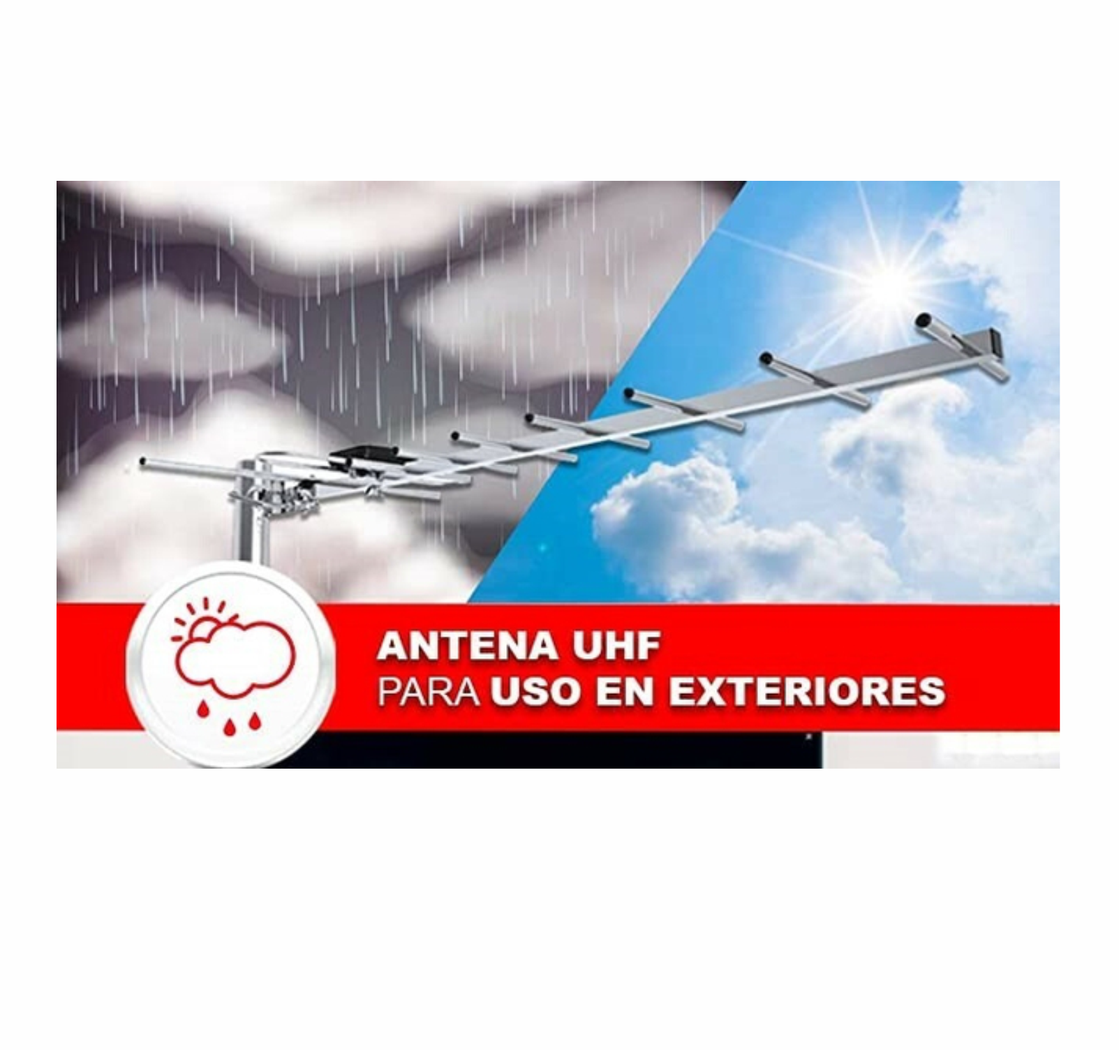 Antena Aérea UHF de TV HDTV Antena receptor HD exterior resistente al clima Alta Definicion Alto Rango de Señal NO INCLUYE TUBO